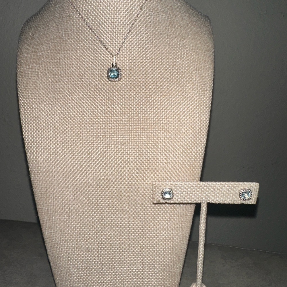 Blue Topaz & Diamond Necklace & Earring Set - Picture 2 of 8
